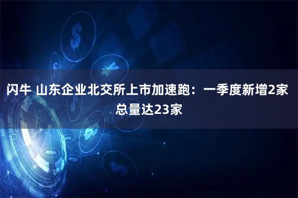 闪牛 山东企业北交所上市加速跑：一季度新增2家 总量达23家